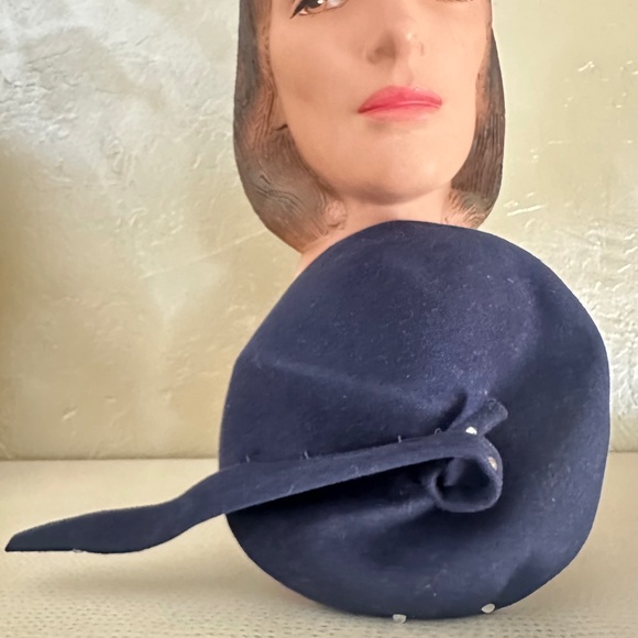 1950\'s NAVY FELT CAP + RHINESTONE STUDDED FELT \